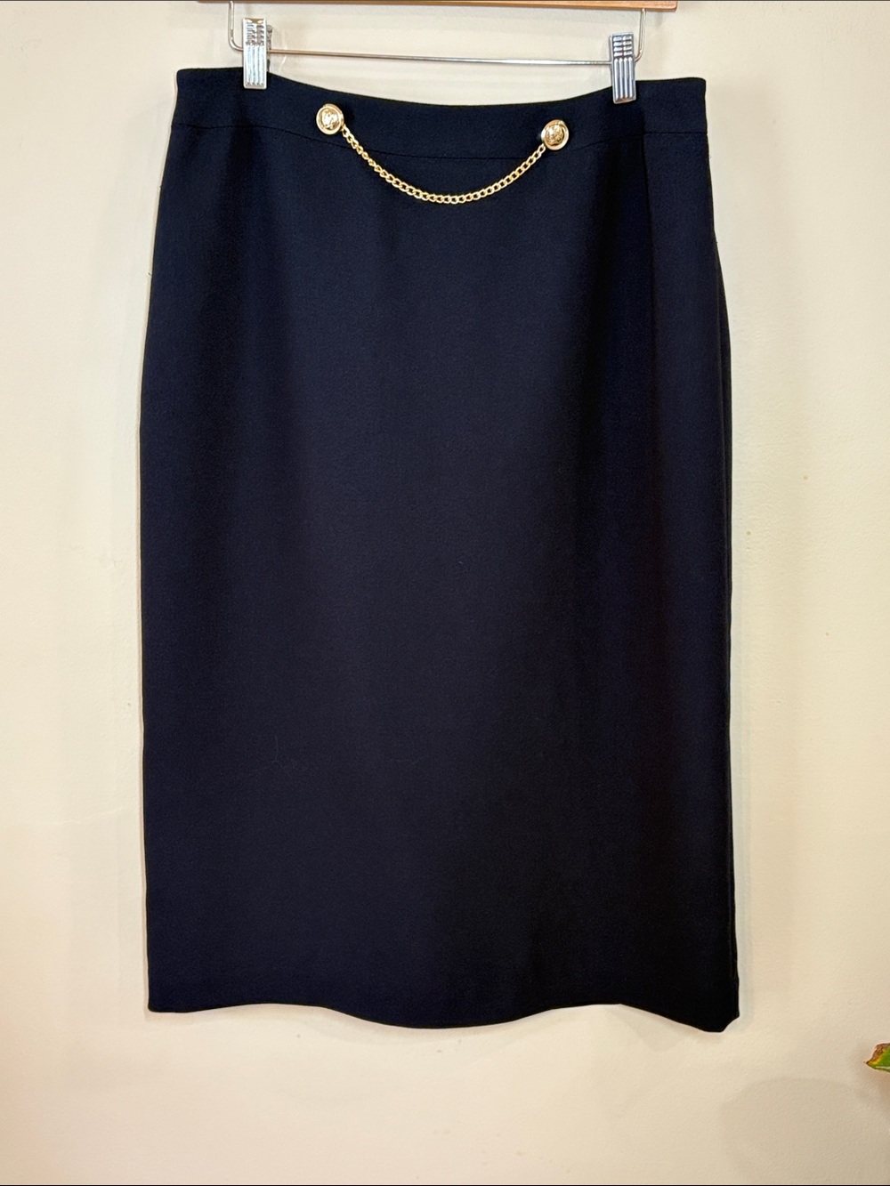 JM Studio Black Fully Lined Pencil Skirt with Gold Chain Accent, 10